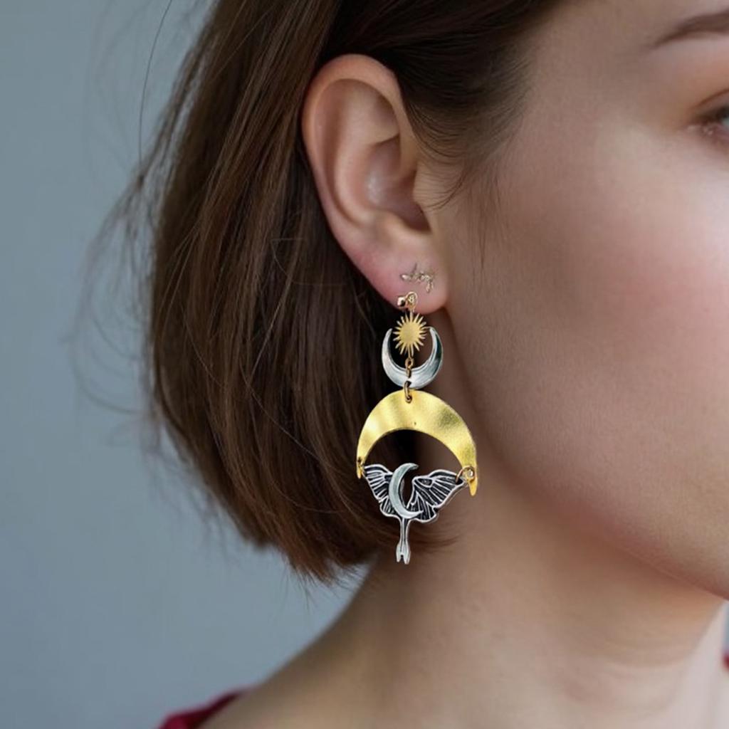 Moon and Moth Earrings Featuring Unique Design Symbolizing Change and Rebirth Pendant Earrings Alloy Texture for Women