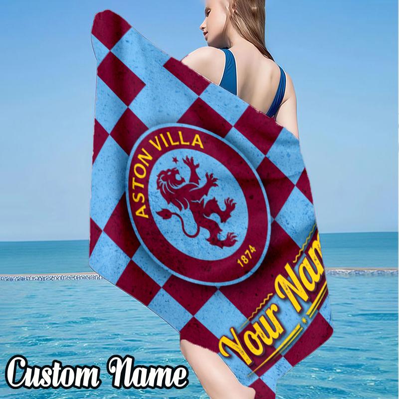 Custom Name AVFC Football Beach Towel - Soft, Ultra-Absorbent Microfiber, Lightweight, Perfect for Beach, Parties, Travel, Camping