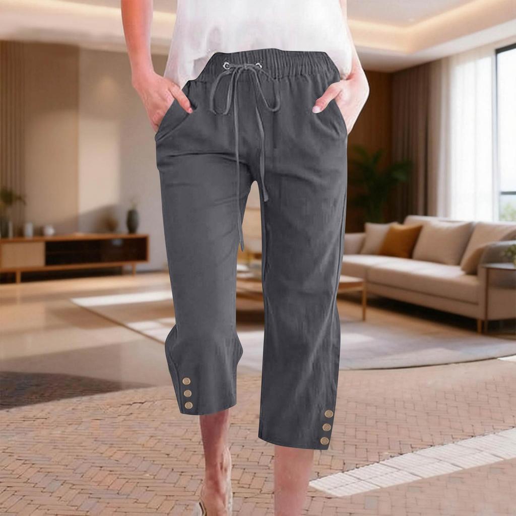 Women's Casual And Fashionable Color Loose Pants With Pocketes