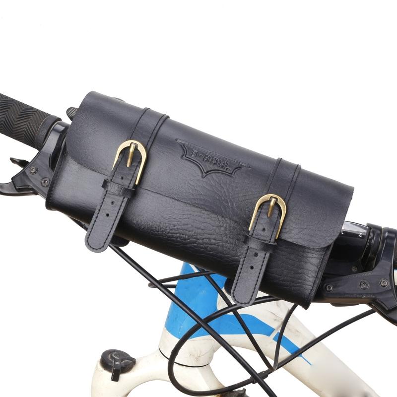 Motorcycle Handlebar Bag Saddlebag, PU Leather Handmade Motorcycle Fork Bag Roll, Durable Storage Tool Pouch with Straps