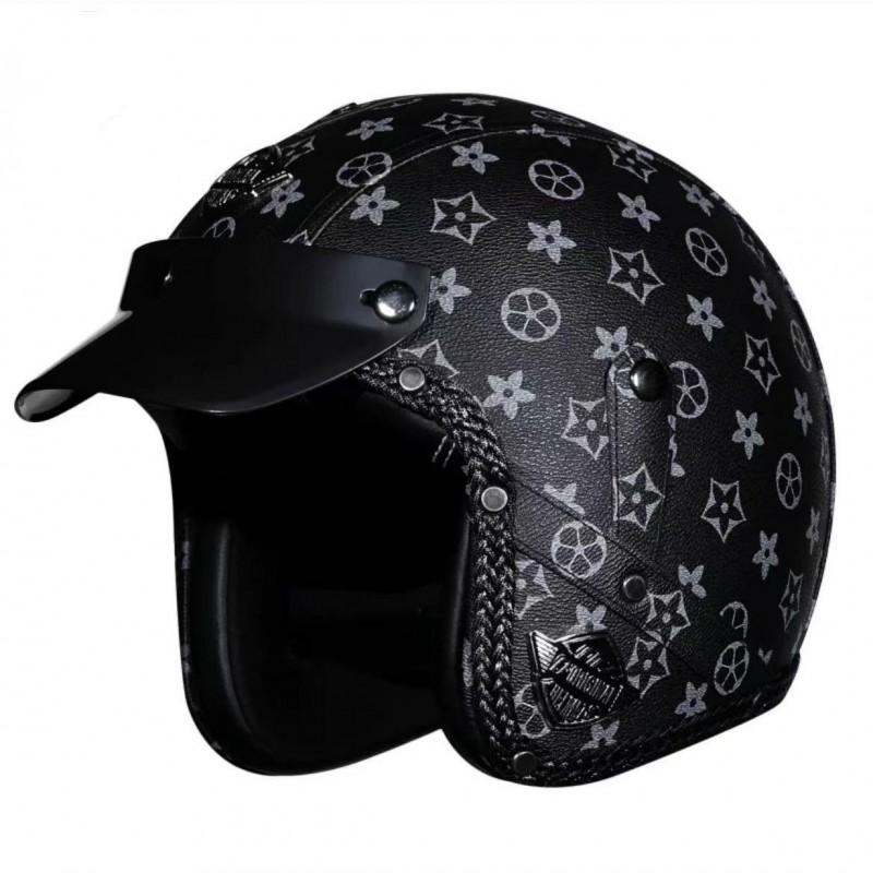 PU Leather Half Face Helmet Retro Style DOT Approved Motorcycle E-Bike Men Women