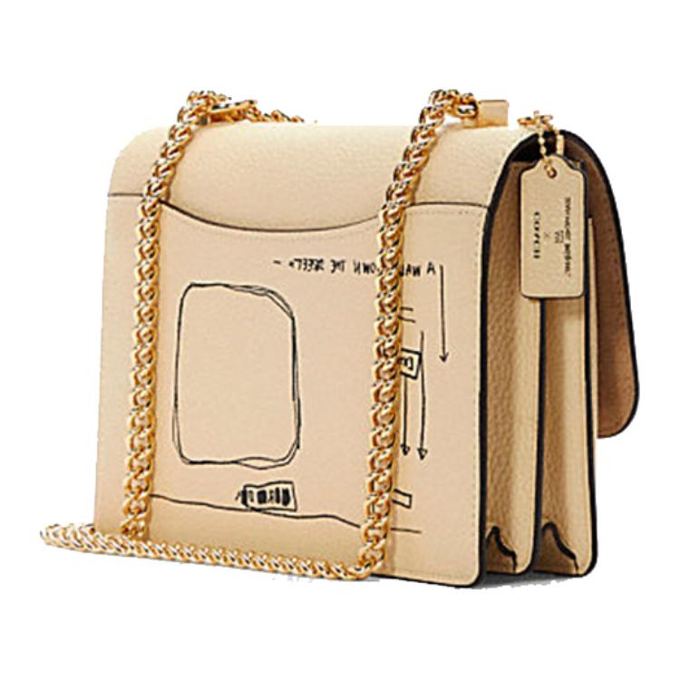 New COACH X Jean Michel Basquiat Collaboration Klare Leather Trunk Bag, Crossbody Bag, Shoulder Bag Trumpets Women's Khaki C5653-IMOQY