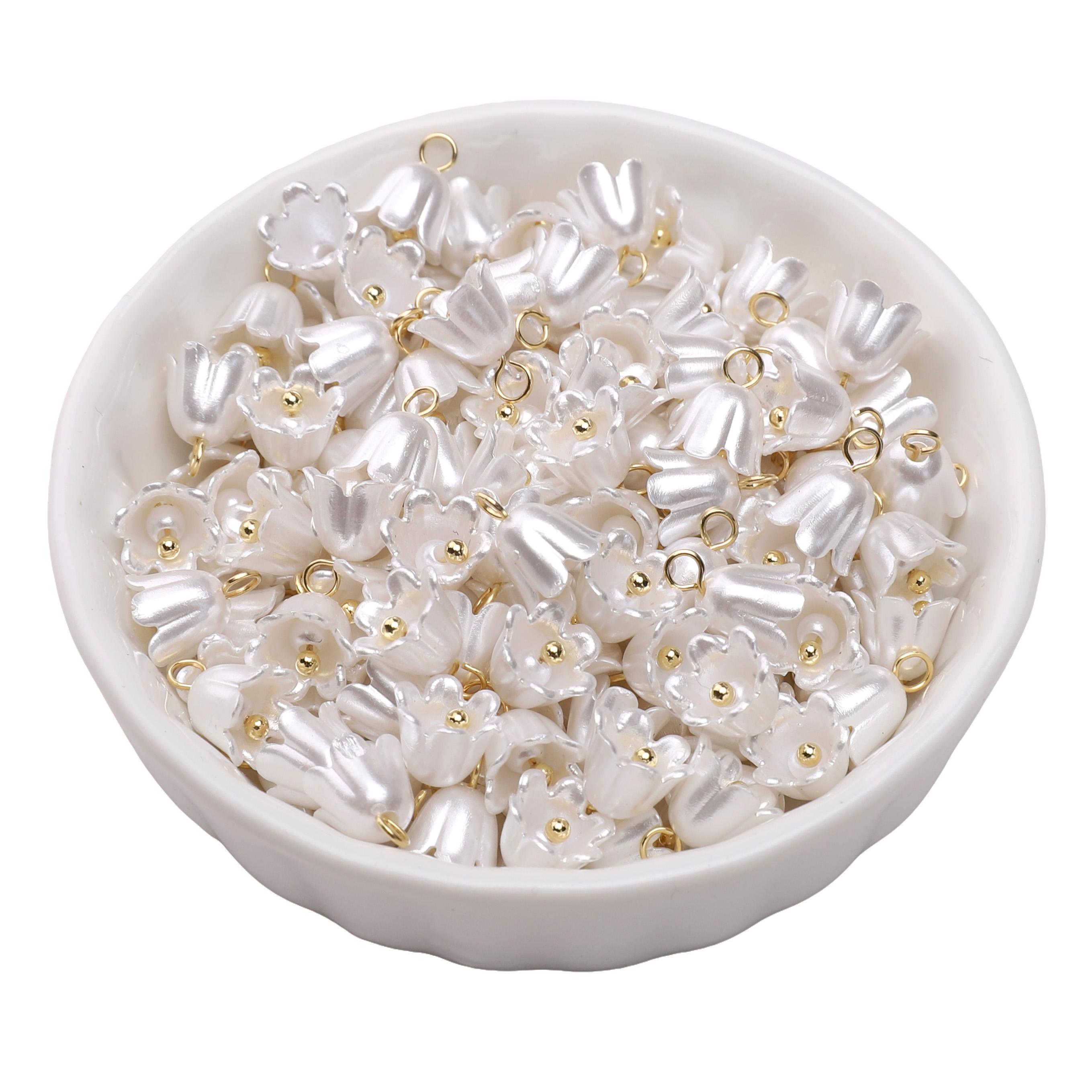 

5 шт. Акриловые Имитация Жемчуга Сохраняющий Цвет Крем Лилия Орхидея Шармы Подвеска Для Аксессуаров для Изготовления Ювелирных Изделий 8mm белый