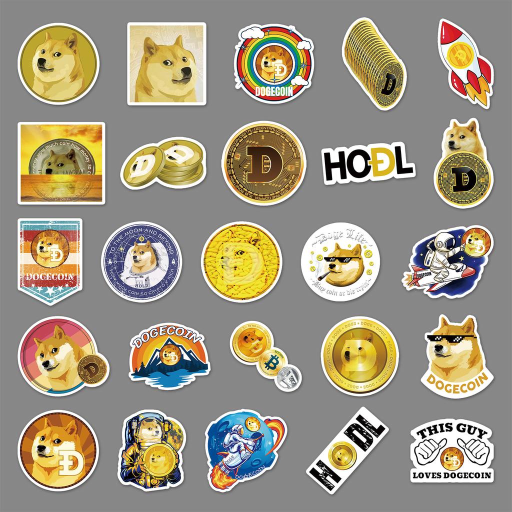 50 Cartoon Personalized Dogecoin DIY Waterproof Scooter Car Refrigerator Decoration Stickers