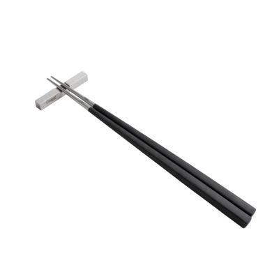 Cutipol KUBE Chopsticks and Chopstick Rest Black KU39 Set, Silver,