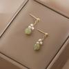 Hetian Jade Ear Hook Earring Women's High-end Temperament Ethnic Retro Earrings Cloisonne Craft Dangler Gift