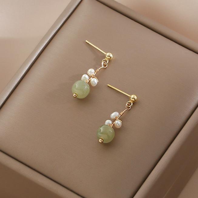 Hetian Jade Ear Hook Earring Women's High-end Temperament Ethnic Retro Earrings Cloisonne Craft Dangler Gift