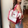 Chic Street Style Women's Canvas Bag 2024 New Colorblock Large Shoulder Bag