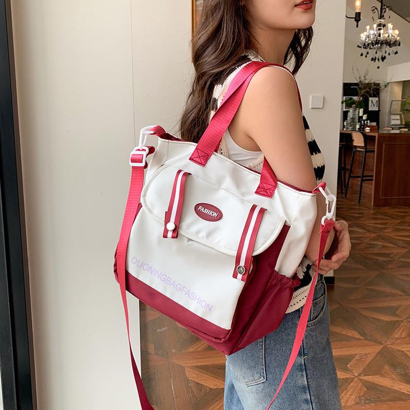 Chic Street Style Women's Canvas Bag 2024 New Colorblock Large Shoulder Bag
