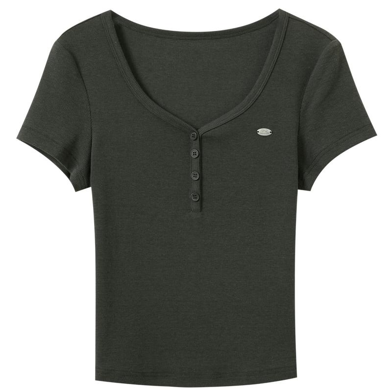 

Sancai 2026 Spring V-Neck Slim Fit Cropped Short Sleeve T-Shirt M