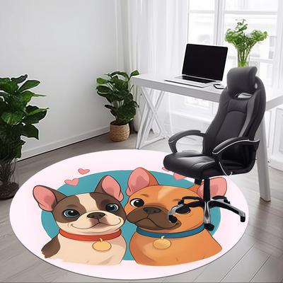 1 Stück Französische Bulldoggen Büro Runder Teppich, Rutschfest, Weich und Langlebig Büroteppich für Innendekoration, Perfekt für Büro, Schöne Dekoration yy260323