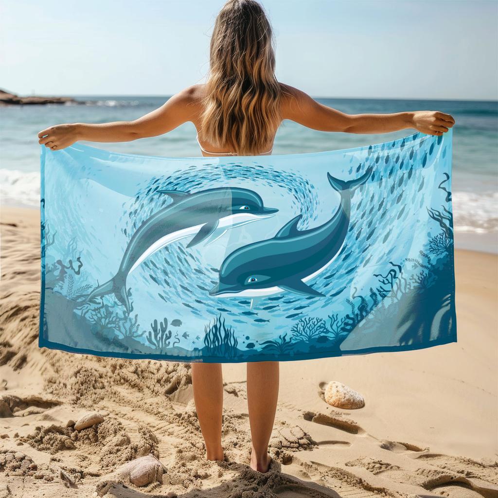 1 Stück Delfin-Print Handtuch Sport Schnelltrocknend Super Saugfähig Camping Handtuch Super Weich Leichtgewicht Fitnessstudio Schwimmen Yoga Strand Handtuch