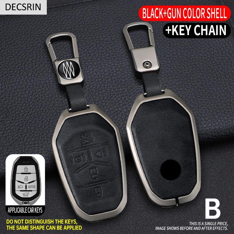 Zinc Alloy+Leather Car Remote Key Case Cover Protective Shell Fob for Ssang Yong 2020 G4 Rexton AutoKeychain Styling Accessories