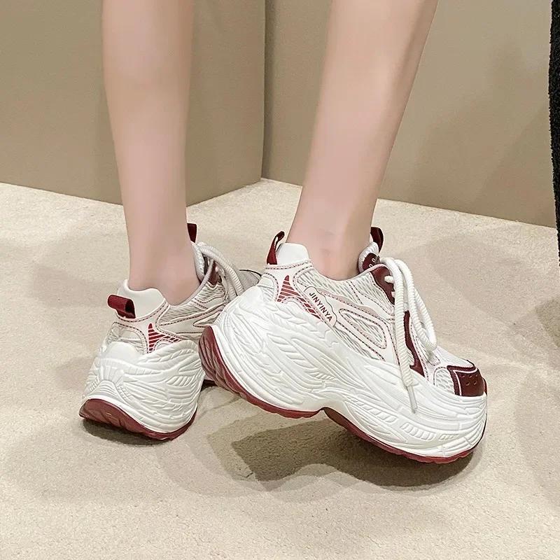 Fashion Women's Breathable Mesh Dad Shoes New Autumn Thick Bottom Casual Sports Walking Shoes Retro 8cm High Platform Chunky Sneakers