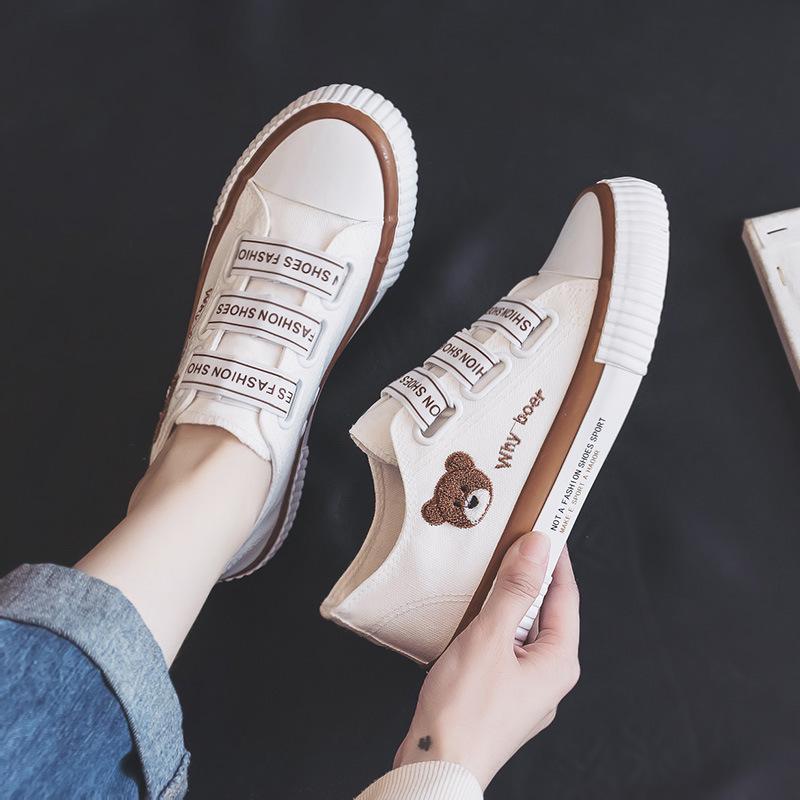 Elastic Band Non-slip Bear Canvas Shoes Women's Spring and Autumn Versatile New Student Board Shoes