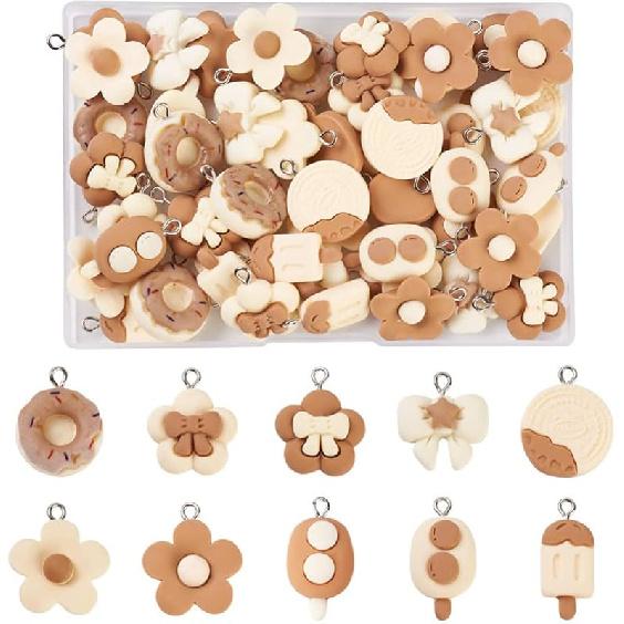 36Pcs Simulation Food Cupcake Charms 9 Styles Opaque Resin Pendant with Platinum Tone Loops for Jewelry Making DIY Craft Necklace Earring Key Chain