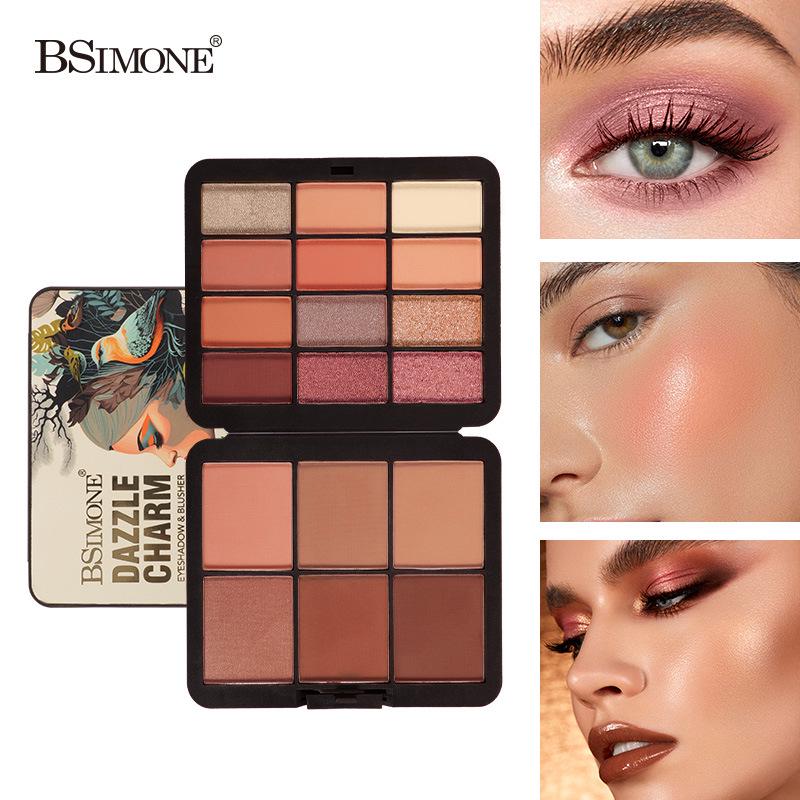 BSIMONE 18-Color Earth Tone Eyeshadow & Blush Palette - Matte, Pearlescent & Glitter Finish, Portable & Multi-color.