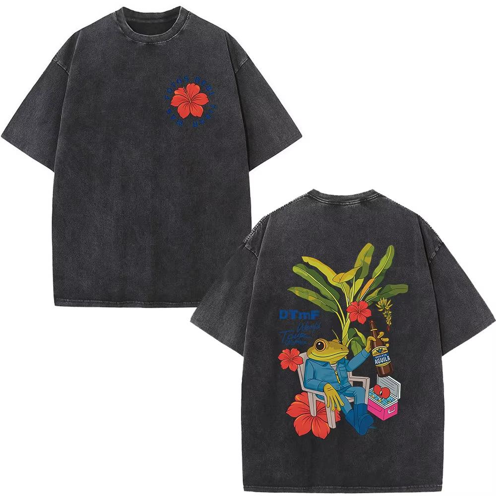 Lucky starfish Top Rapper Bad Bunny Debi Tirar Mas Fotos DTMF Album Washed Vintage T-shirts Herenmode Hip Hop Korte Mouwen T-shirts Streetwear 4XL