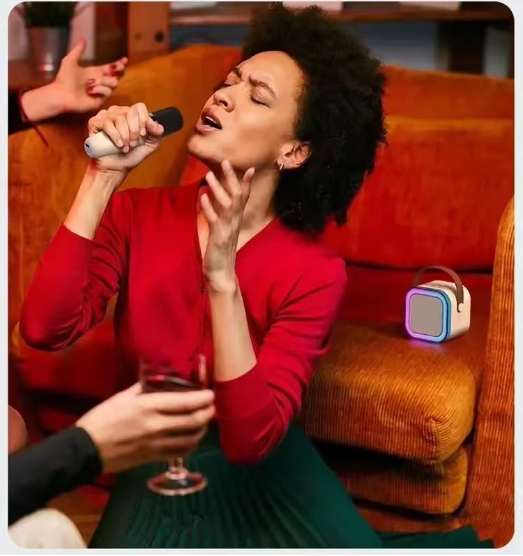 תהנו ממכונת קריוקי Bluetooth ניידת למסיבות K12 עם מערכת רמקול PA 5.3, מיקרופונים אלחוטיים לבידור ביתי