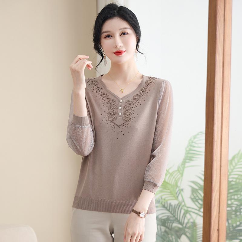 Mom's 2026 Spring Gauze Sleeve Knit Top Set for Middle-Aged & Elderly Women