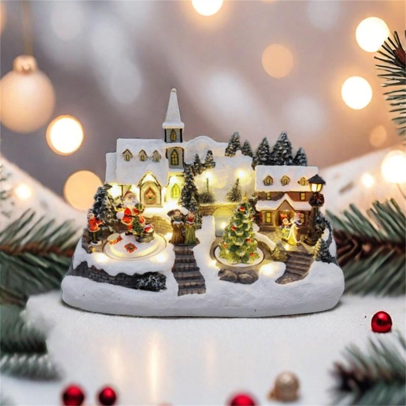 Handcrafted Resin Holiday House Ornament With Builts In Lights For Christmas Decorations And DIY Centerpieces