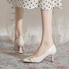 3396-1 Foreign Style Fashionable High Heels Niche Design Sense Metal Buckle Thin Heel Square Head Patent Leather Elegant Temperament Single Shoes