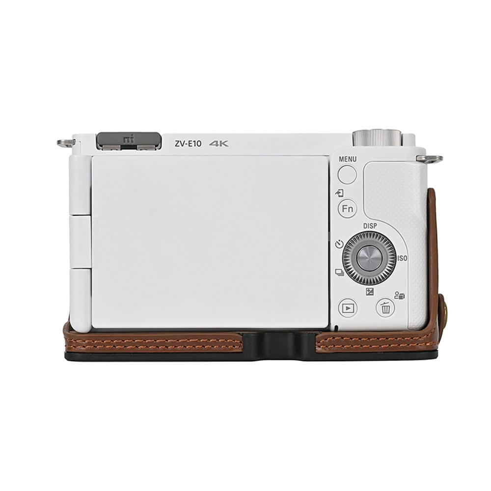 ZVE10 Ölhaut Kamera Halbtasche für Sony ZV-E10 ZVE10 PU-Leder Batterieöffnung Abdeckung mit Handschlaufe