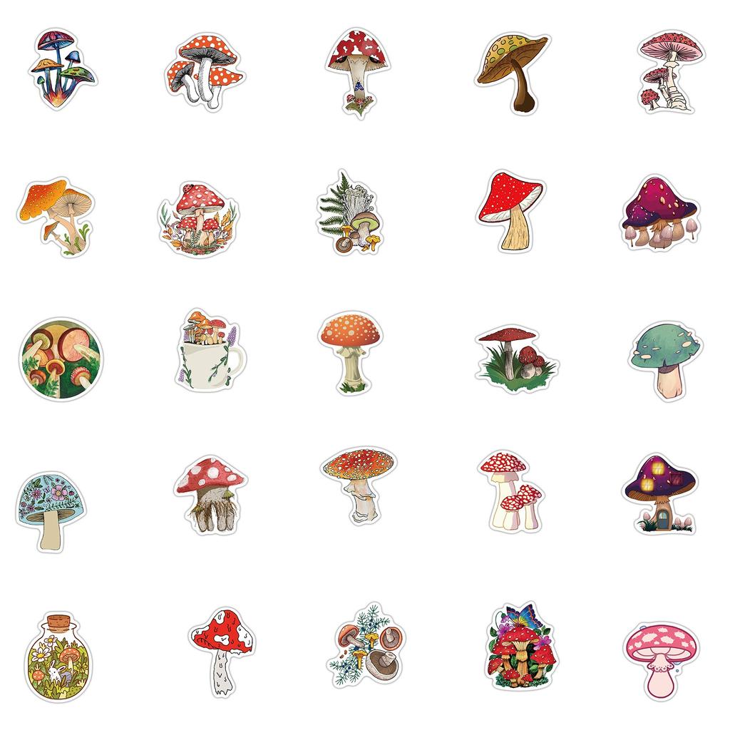 10/50Pcs Cute Cartoon Mushroom Graffiti Stickers DIY Decorative Trunk Motorcycle Trolley Case Waterproof Removable Stickers