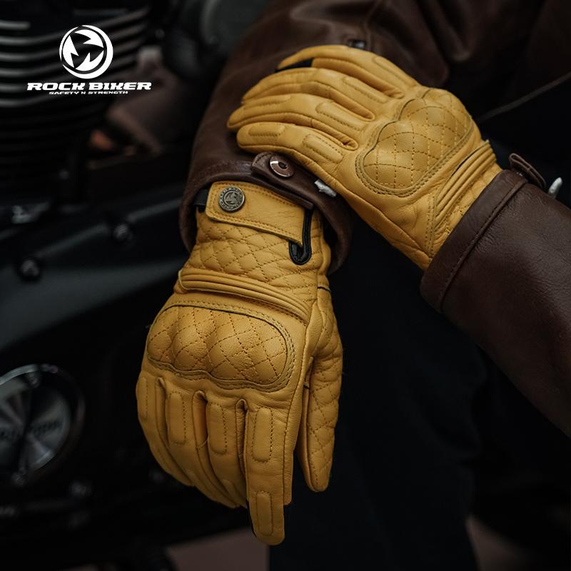 Skórzane Retro Rękawice Motocyklowe Na Całe Palce Ochrona Kostek Skóra Kozia Rękawice Motocyklowe Letnie Rękawice Jazdy Męskie Brązowe