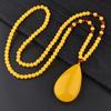 Resin Imitation Beeswax Water Drop Pendant Necklace - Ethnic Style Long Sweater Chain for Men & Women