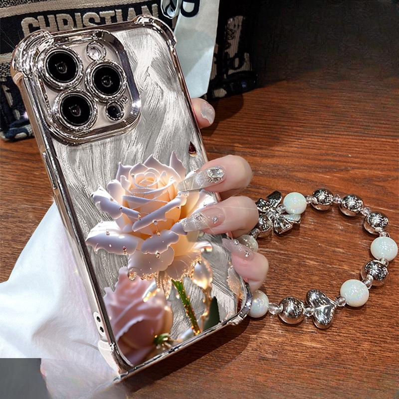 Crystal Rose Suitable for Iphone16 IPhone Case 15 High-end Sense 14promax Electroplated Flash Powder 13 Transparent