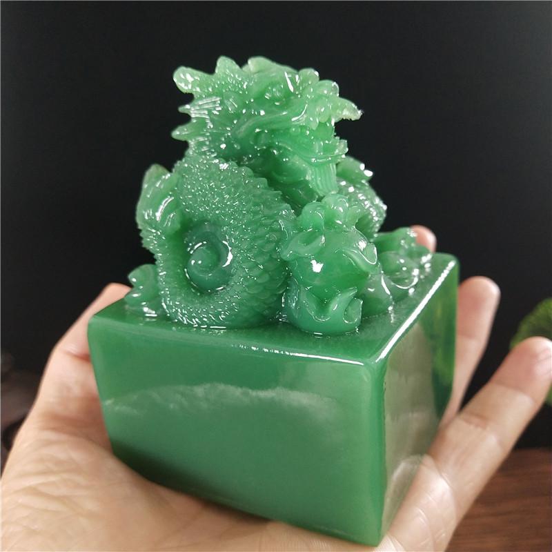 Chinese Dragon Statues Figurine Big Man-made Stone Imperial Jade Seal Crafts Year Zodiac Dragon Sculpture Home Decoration