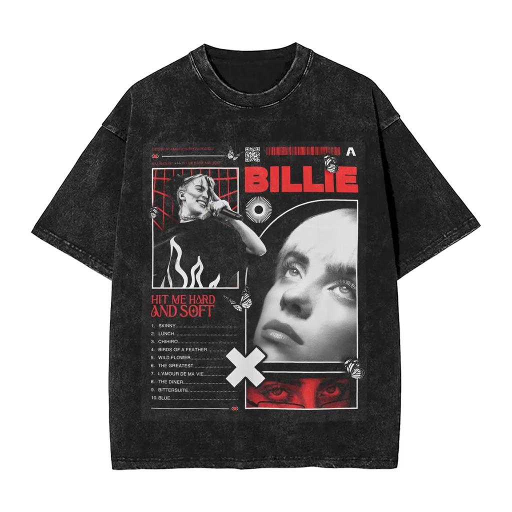 2026 Billie Eilish Divertido Póster Estampado Gráfico Camiseta Hombres Mujeres Moda Vintage Algodón Lavado Cuello Redondo Camiseta de Verano Top Casual Oversize Mangas Cortas