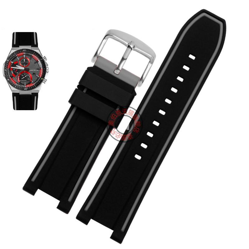 

Для Casio 5633 EFS-560 EFS-560HR-1A Серія Edifice Модифікований Увігнутий Силіконовий Гумовий Водонепроникний Ремінець Спортивний Ремінець для Годинника 26 мм 26mm чорний колір сірий