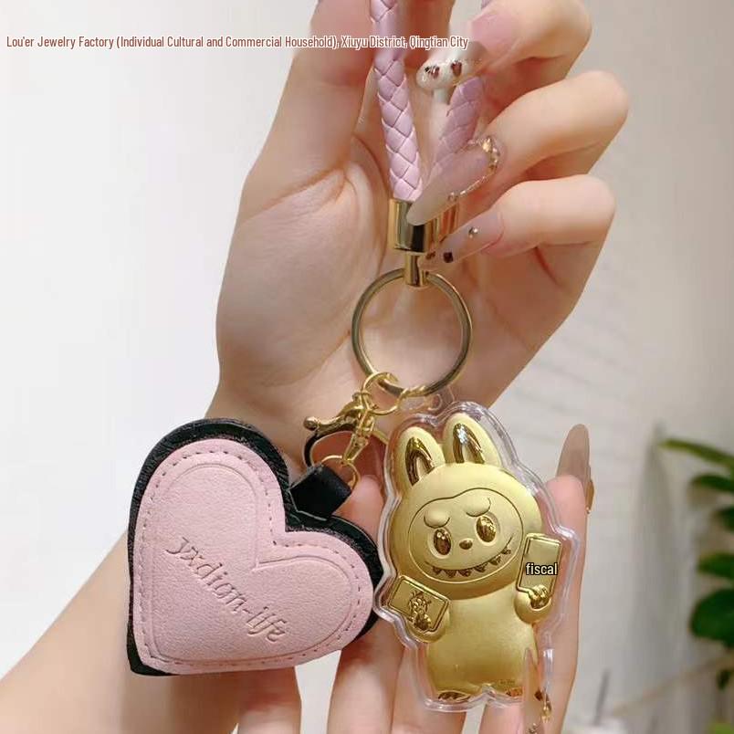 999 Pure Gold Labubu Keychain & Phone Charm with Gold Ornament: Cartoon Bag Charm Gift Labubu Only