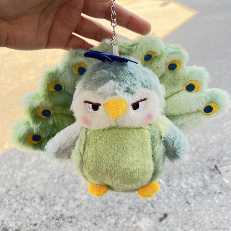 

1Pcs Creative Cute Backpack Pendant Maillard Green Peacock Plush Doll Pulling Cool Expressions Girl Gift