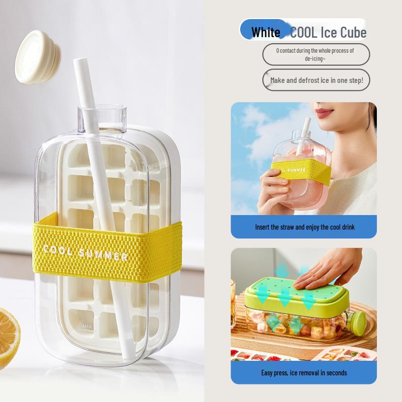 Ice Cube Tray & Storage Box with Kettle and Straw for Refrigerator