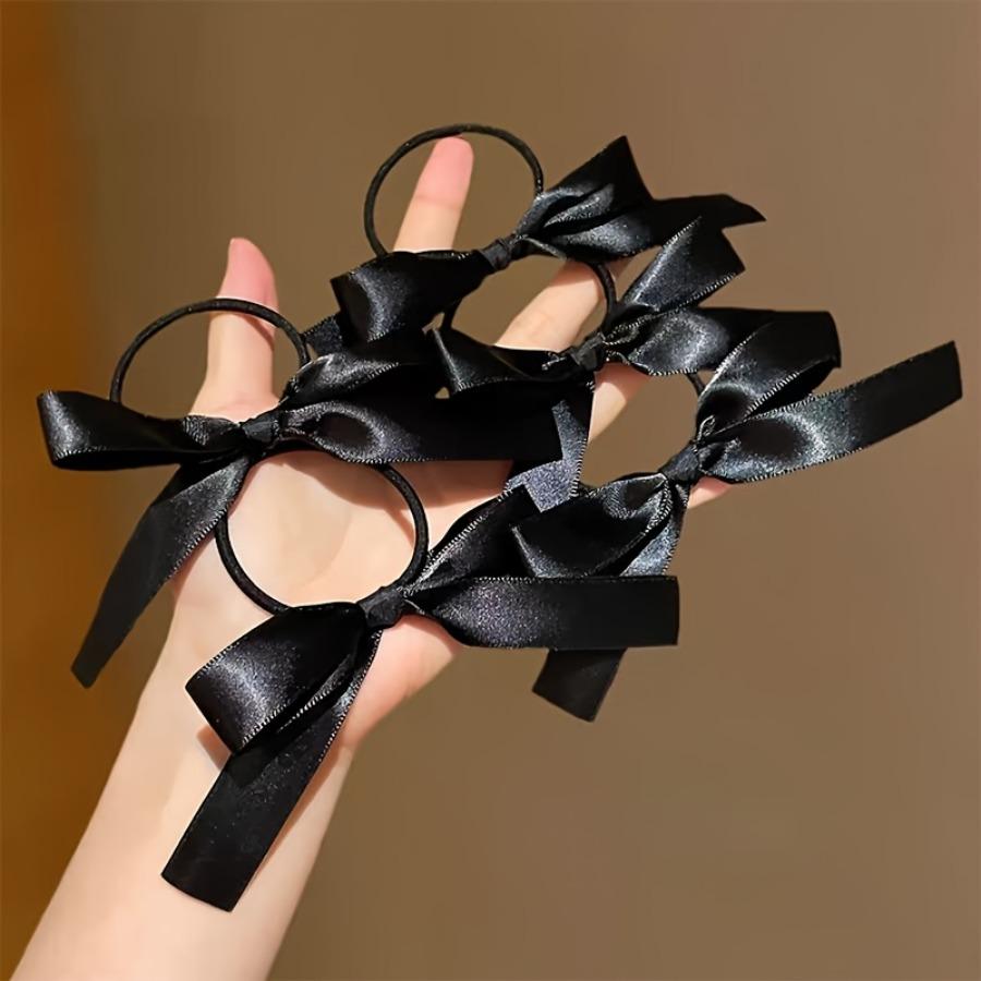 10 Black Ribbon Hair Ties with Bows for Women