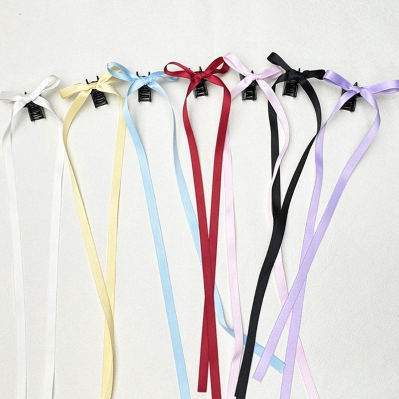 Bowknot Hairslide Barrettes Small Bow Hair Claw Long Silk Ribbon Hairs Clip Stylish Headwear Women Jewelry Decoration