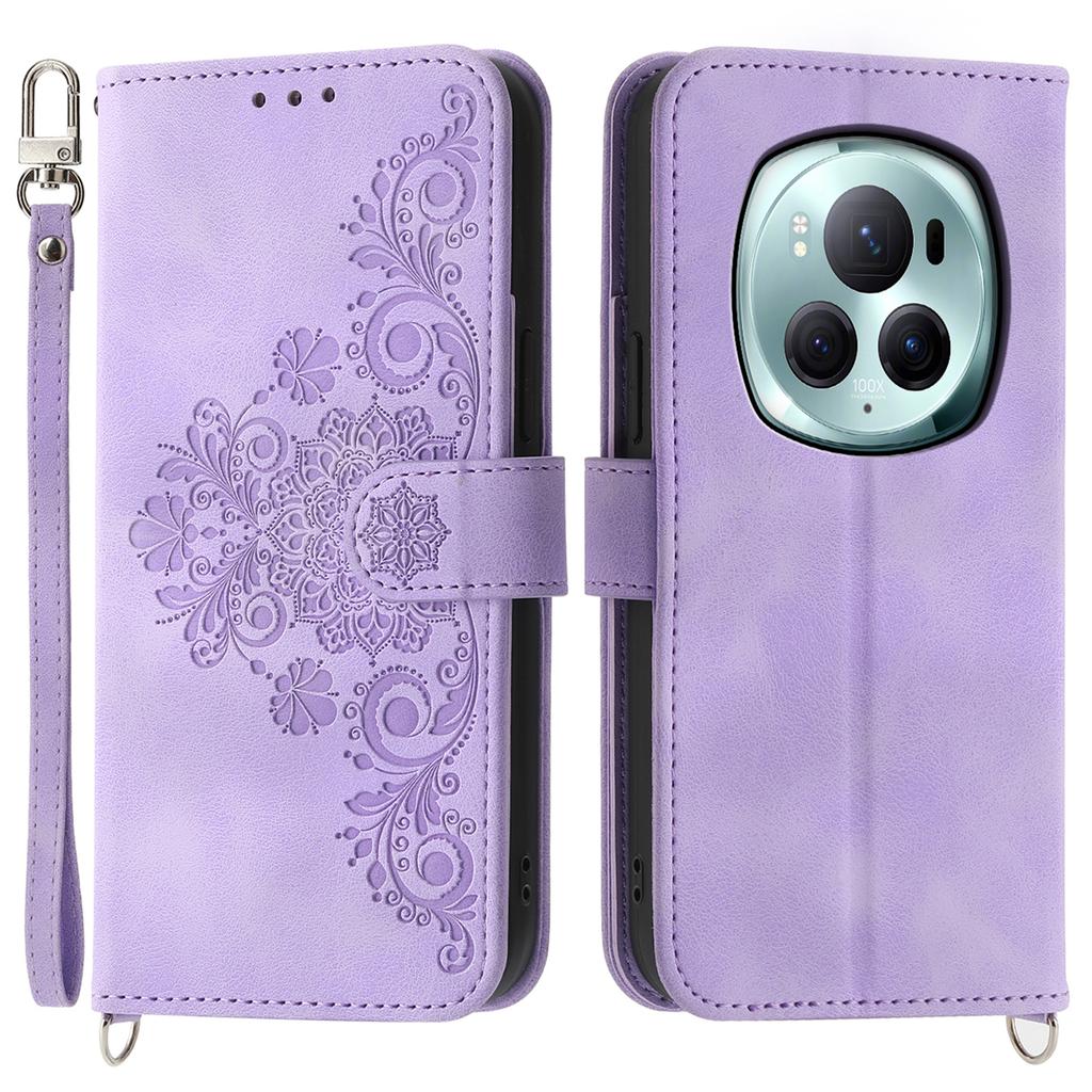 For Honor Magic6 Pro 5G Wallet Case Flower Pattern PU Leather Crossbody Phone Cover