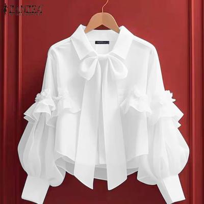 Women Casual Shirt Collar Long Sleeve Tie Shirts