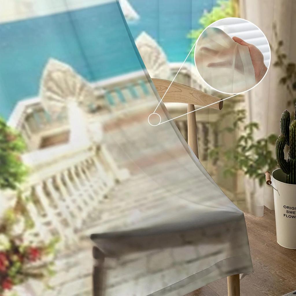 Cortinas transparentes com vista para o mar, cortina de voile para quarto, cortinas transparentes para janelas da sala de estar, cortinas de tule para cozinha