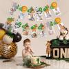 1st Birthday Photo Banner Baby Jungle Safari Birthday Party Lion Tiger Animal Bunting Paper Garland Flags Decoration Wild One