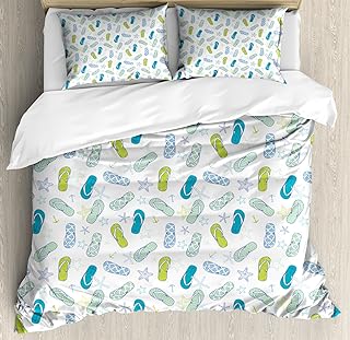 Flip Flops Soft Duvet Cover Quen Sized Dimensions Carton Beach Holiday Beding Set Children Kids Young Boys Young Girls Bedrom Decor Rainbow Flowers
