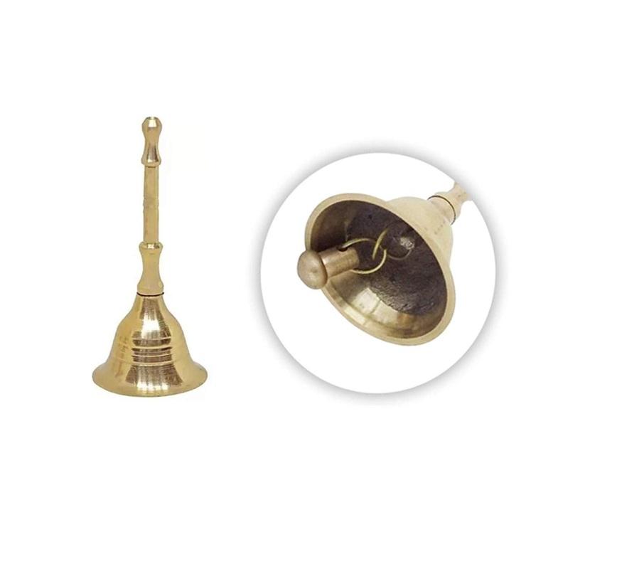 TreegoArt Musical Instrument Brass Pooja Hand Bell Ghanti for Home And Temple Aarti Prayer Golden - Pack of 1 (3 Inches)