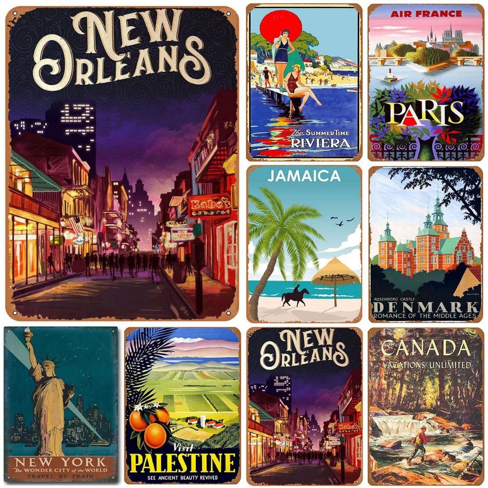 Parijs New York City Uitzicht Landschap Metalen Blikbord Posters Plaat Muurdecoratie voor Huis Bars Man Cave Cafe Clubs Retro Posters