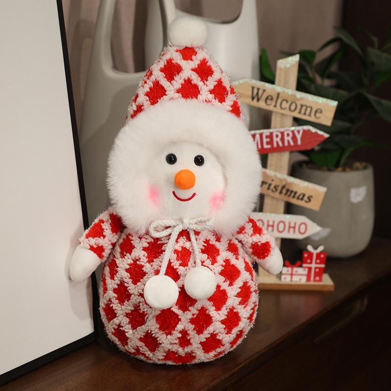 Kawaii 35CM Dress Up Snowman Plush Toy Lovely Christmas Snowman Plushie Doll Surprise Xmas Home Decoration Gift