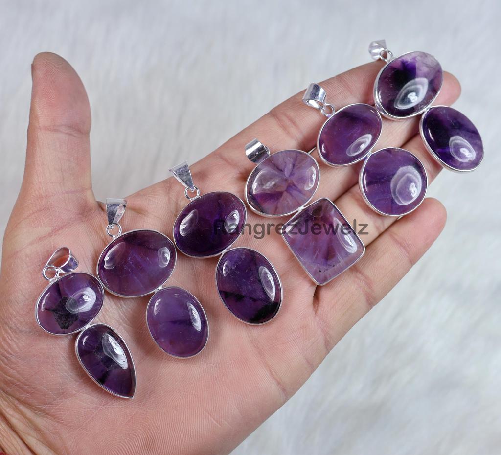 Purple Trapiche Amethyst Gemstone Pendant Bulk Wholesale Bezel Pendant Necklace Healing Crystal Jewelry Boho Pendant Jewelry