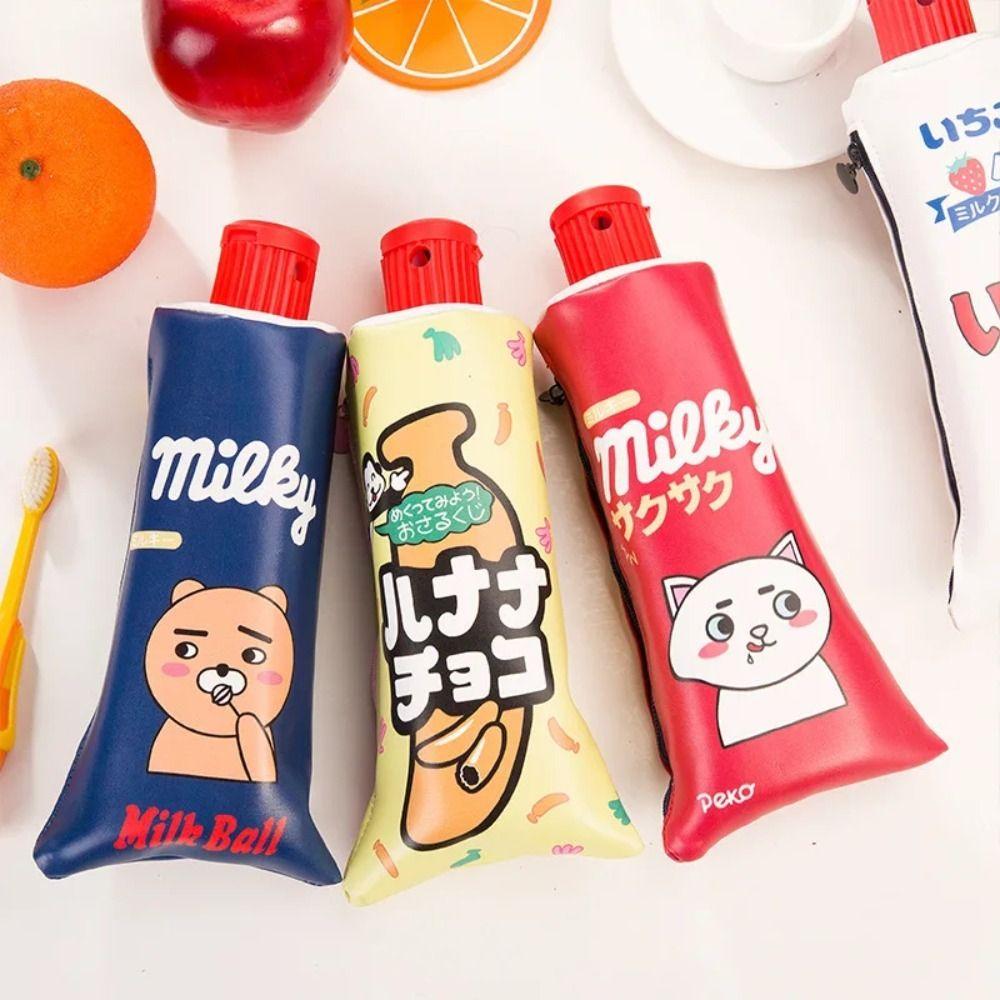 Large Capacity Stationery Pouch Strawberry Leather Pencil Bag Toothpaste Pencil Case  Award Gifts
