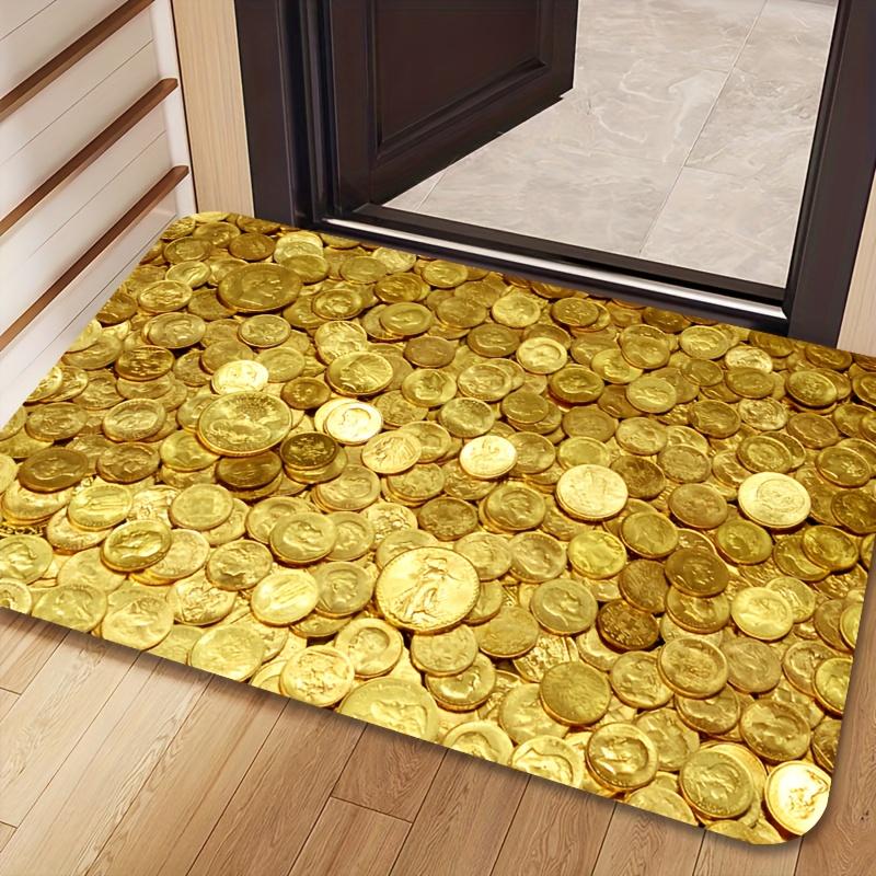 1Pcs Anti Fatigue Kitchen Rugs, Golden Coin Print Waterproof Non-Slip Thick Cushioned Kitchen Mat Heavy Duty Comfort Standing Mat for Kitchen